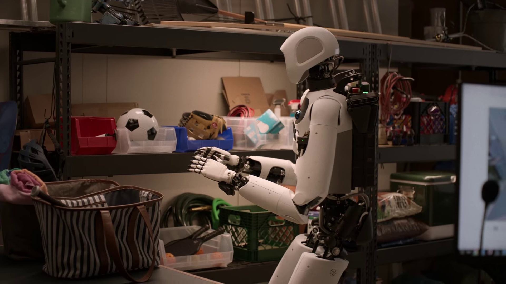 Humanoid robot reaching toward objects on shelving in a Gemini Robotics 2 demonstration.
